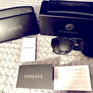 Black Versace Sunglasses with case, cleaning cloth, original box, both manuals